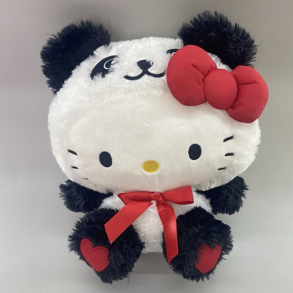 Sanrio Hello Kitty HK Panda Plush 12” Stuffed Animal Red Bow Heart Feet w/ Tag